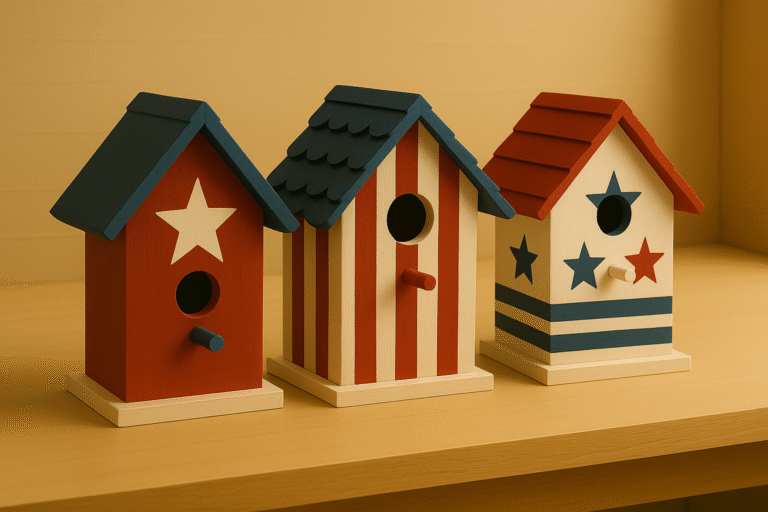 Patriotic Wooden Birdhouse Village Display – HMZ Woodz