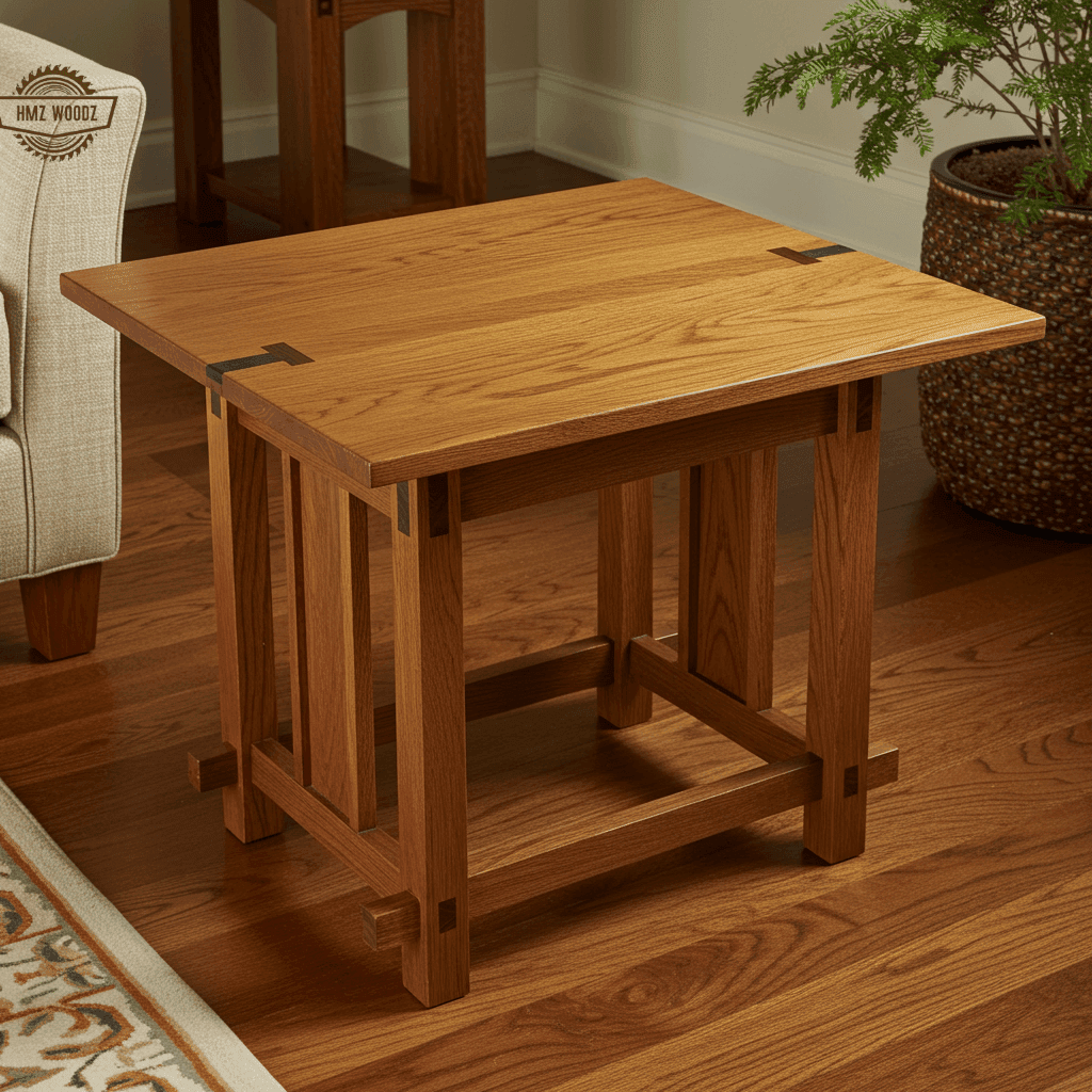 Handcrafted wooden side table in solid oak, perfect for living room decor