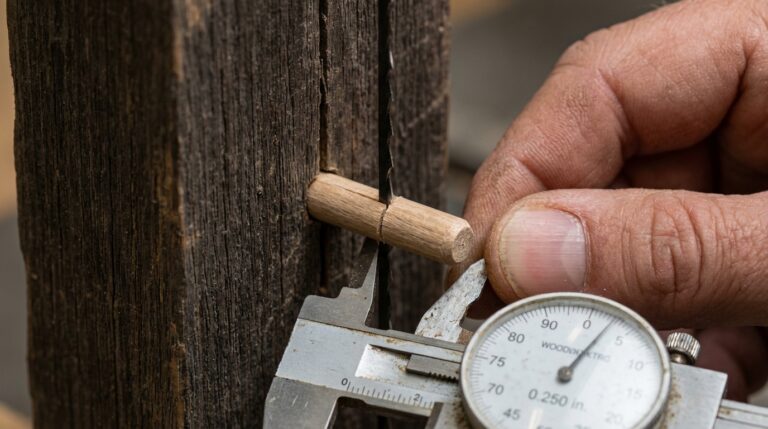 Step 2 building DIY table saw jigs for precise cuts showing indexing pin installation for perfect box joint finger alignment every time.