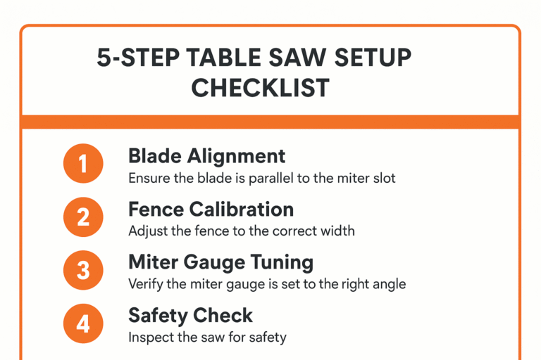 Table saw setup guide checklist — 5 steps to transform any saw into a precision machine.