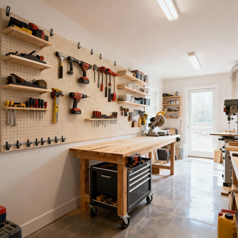 Tool organization workshop system — 15-minute cleanup creates a functional, calm woodworking space.