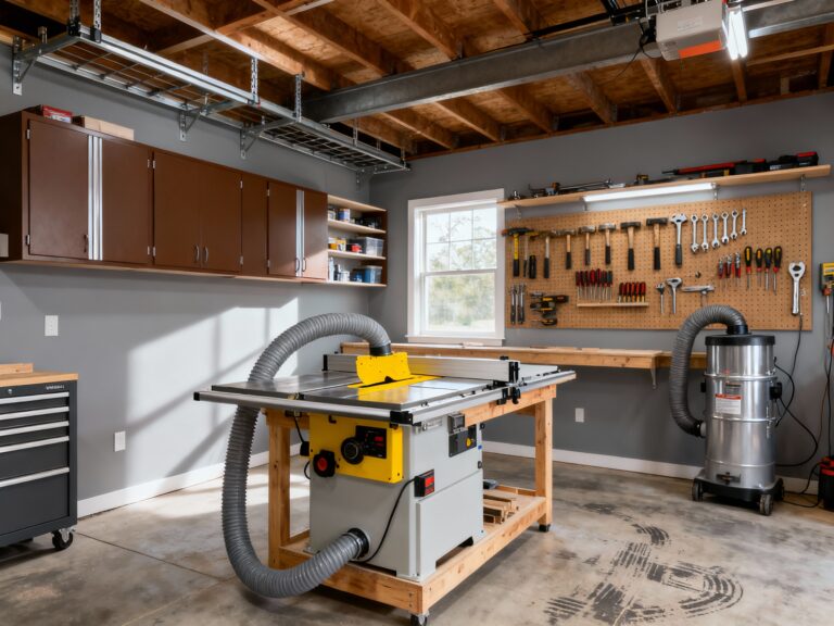 Small workshop organization showing complete transformation from cluttered chaos to functional, efficient workspace.