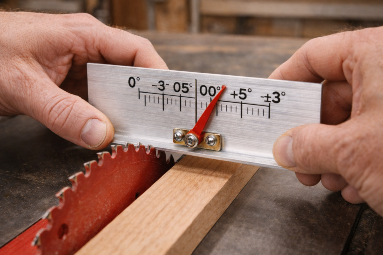 How to test table saw blade wobble without dial indicator using aluminum angle method for accurate runout measurement