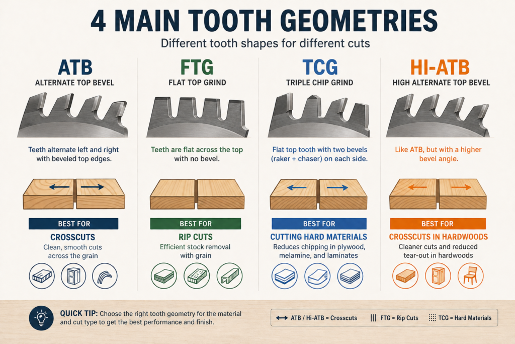 Table saw blade 4 main thoth geometries